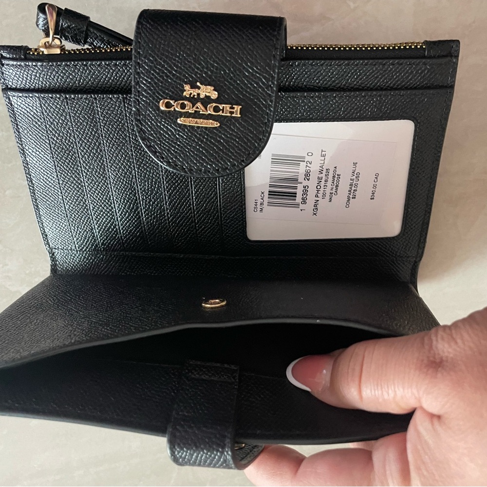 Coach Black Leather Wristlet with Gold Logo Accent - Picture 3 of 5